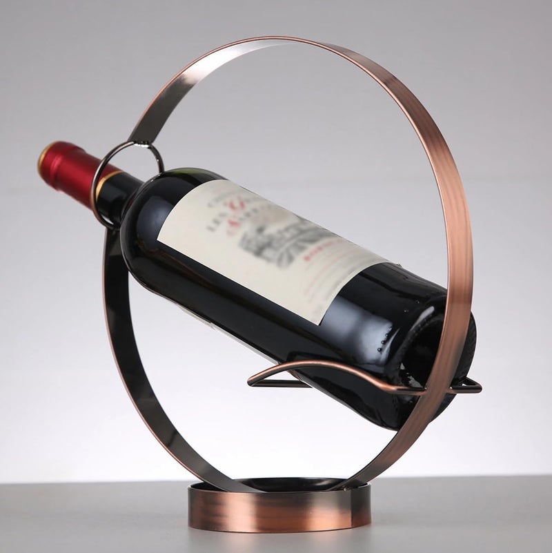 GeLive Tabletop Wine Bottle Holder Stand Freestanding Wine Rack Artistic Geometric Single Decorative Wine Display for Countertop Coffee Bar Shelf Kitchen Home Decor Gift (Bronze) - Image 2